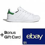 adidas Kids' Stan Smith White/Green Sneaker+$5 ebay Gift Card $40