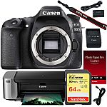 Canon 80D DSLR Camera Body + Pro-100 Printer, Paper & 64GB Card $700 AR