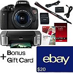Canon T6i DSLR Camera + 18-55mm STM Lens + Pro-100 Printer + $20 eBay Gift Card $450 AR