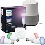 Philips Hue White and Color Ambiance A19 LED Starter Kit & Google Home Package $199