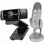 Logitech C922 Pro Stream Webcam & Yeti Professional USB Microphone Package $149.99