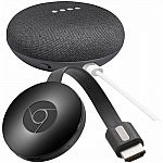 Google - Home Mini (Charcoal) & Chromecast Package $55