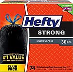 74-Count Hefty Strong Large Trash Bags (Multipurpose, Drawstring, 30 Gallon) $12.53