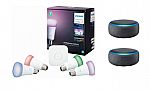 Philips - Hue White and Color Ambiance A19 LED Starter Kit + 2 Amazon Echo Dot (3rd Generation) $199.99