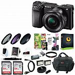 Sony a6000 Mirrorless Camera w/ 16-50mm Lens & Two 64GB SD Cards $438 and more