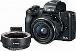 Canon EOS M50 Mirrorless Camera (Black) with EF-M 15–45mm f/3.5-6.3 IS STM Zoom Lens and Lens Mount Adapter $750 (Save $350)
