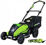 Greenworks 19-Inch 40V Brushless Cordless Lawn Mower with 4.0 AH & 2.0 AH Batteries $246.50