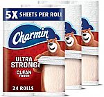 24 Count Charmin Ultra Strong Toilet Paper, Family Mega Roll with Clean Touch $22.49