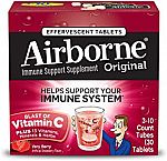 30-count Airborne Very Berry Effervescent Tablets - 1000mg of Vitamin C - Immune Support Supplement $6.40 & More Supplement