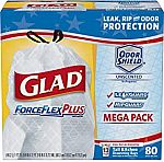 5-Boxes of 80-Ct Glad ForceFlexPlus Tall Kitchen Drawstring Trash Bags (Unscented) $41.25 or Less