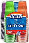 100-Count Hefty Party On Plastic Party Cups (Assorted Colors) $4.98 or Less