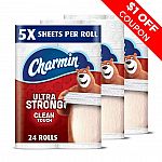 24 Family Mega Rolls Charmin Ultra Strong Clean Touch Toilet Paper $26.92