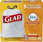 80 Count Glad OdorShield Tall Kitchen Drawstring 13 Gal Trash Bags $9.35