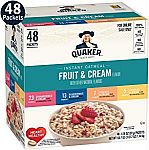 48-Count Quaker Instant Oatmeal Fruit & Cream Variety Pack $8.44 or Less
