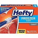 74-Count Hefty Slider Freezer Bags (Quart) $5.44