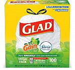 100-count Glad Tall Kitchen Drawstring Trash Bags $9.90 & More