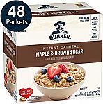 48-Count Quaker Instant Oatmeal (Maple Brown Sugar or Apples & Cinnamon) $6.70 or Less