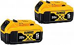 2-Pack 5.0-Ah DEWALT 20V MAX XR 20V Battery $98