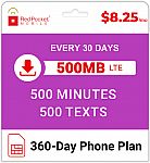 Red Pocket Prepaid Wireless Phone Plan+Kit: 500 Talk 500 Text 500MB $89 (org $125)