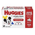 704-Count Huggies Simply Clean Fragrance-free Baby Wipes $21.60 and more