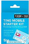 Ting GSM Sim Card Kit for Unlocked Phone w/ $60 Service Credit for $0.99