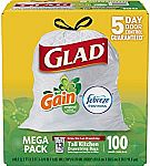100ct Glad OdorShield Tall Kitchen Drawstring 13 Gallon Trash Bags $11.88 or Less