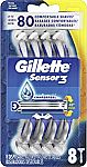 8-Count Gillette Sensor3 Men's Disposable Razors $4.59 and more