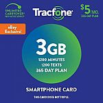 Tracfone Prepaid Wireless Smartphone Plan+SIM-1200 Min,1200 Txt, 3GB Data $44.99 
