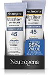 2-Pk Neutrogena Ultra Sheer Sunscreen Lotion w/ Broad Spectrum (SPF 45) $8.39 or Less