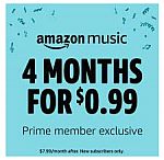 4 months of Amazon Music Unlimited (New subscribers only) 0.99