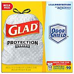 90-Count 13 Gallon Glad Tall Drawstring Trash Bags  $11.69 & More