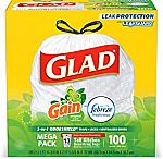 100-Count 13-Gallon Glad OdorShield Trash Bags (Febreze Freshness) $9