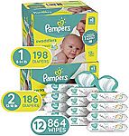 Amazon Pampers Diaper Bundle (Size 1 198-Ct. + Size 2 186-Ct. + 864-Count Baby Wipes) $98.25 & More
