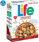 3-Count 13-oz Quaker Life Breakfast Cereal (Cinnamon) $3.50 or Less