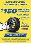 (Today Only) COSTCO - $150 Off Set of 4 Michelin Tires and Installation