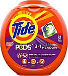 81-Count Tide Pods 3 in 1 HE Turbo Liquid Laundry Detergent Pacs (Multiple Scent) $15