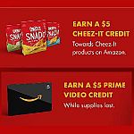 Amazon - Get $5 Prime Video + $5 Cheez-It Credit Free When You Watch 5 Hours of Select Content,