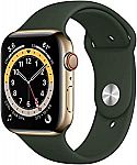 Apple Watch Series 6 GPS & Cellular 44mm Gold Stainless Steel Case With Cyprus Green Sport Band - M07N3LL/A $699