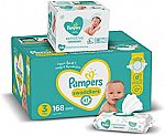 Pampers Diapers Size 3, 168 Count and Baby Wipes Sensitive Pop-Top Packs, 336 Count $43