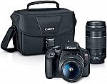 Canon EOS REBEL T7 DSLR Camera w/ EF18-55mm + EF 75-300mm Lens, Black $499