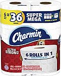 $15 Off $50 Select Household Items: 2 x 18 Super Mega Rolls Charmin Ultra Strong Toilet Pape $36 and more