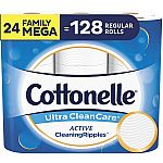 Cottonelle Ultra CleanCare Soft Toilet Paper with Active CleaningRipples, 24 Family Mega Rolls $22.92