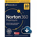 Norton 360 Premium (10-Device) (1-Year Subscription with Auto Renewal) $29.99