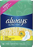 2 x 46 Ct ALWAYS Ultra Thin Size 1 Regular Pads With Wings Unscented $10.41 and more