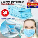 50-pc Non Medical Surgical Disposable 3Ply Face Mask $6.88