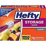 78-Ct Hefty Quart Slider Plastic Food Storage Bags 3 for $12.62