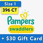 2-Cases Pampers Swaddlers Diapers + $30 Walmart Gift Card from $89 & More