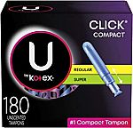 180-Count U by Kotex Click Compact Tampons Multipack (Regular & Super) $23