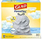 80-Ct 13-Gal Glad ForceFlex Tall Kitchen Drawstring Trash Bags (2 for $8)