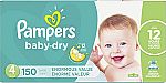 150-Ct Size 4 Pampers Baby Dry Diapers $32 & More